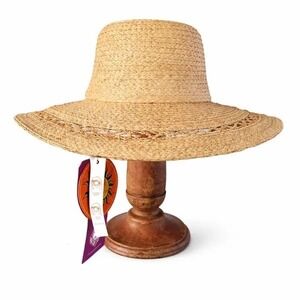 Angela & William Sun Hat Tan UPF 50+ Woven Grass Wide Brim Beachwear Resort